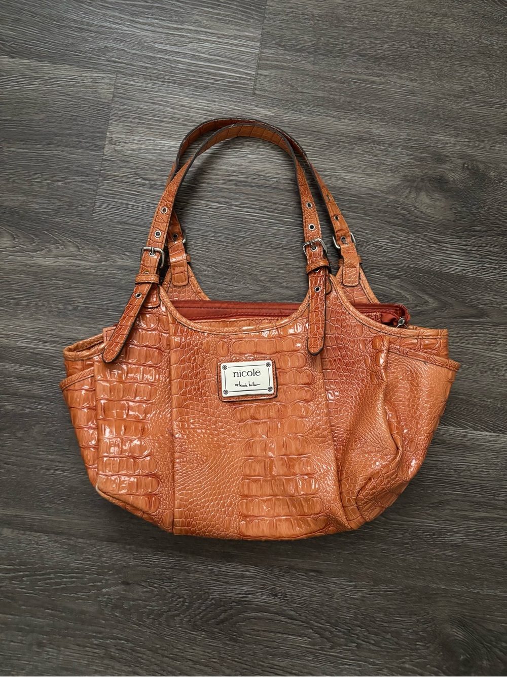 Nicole by Nicole Miller Croc-Embossed Tan Shoulder Bag